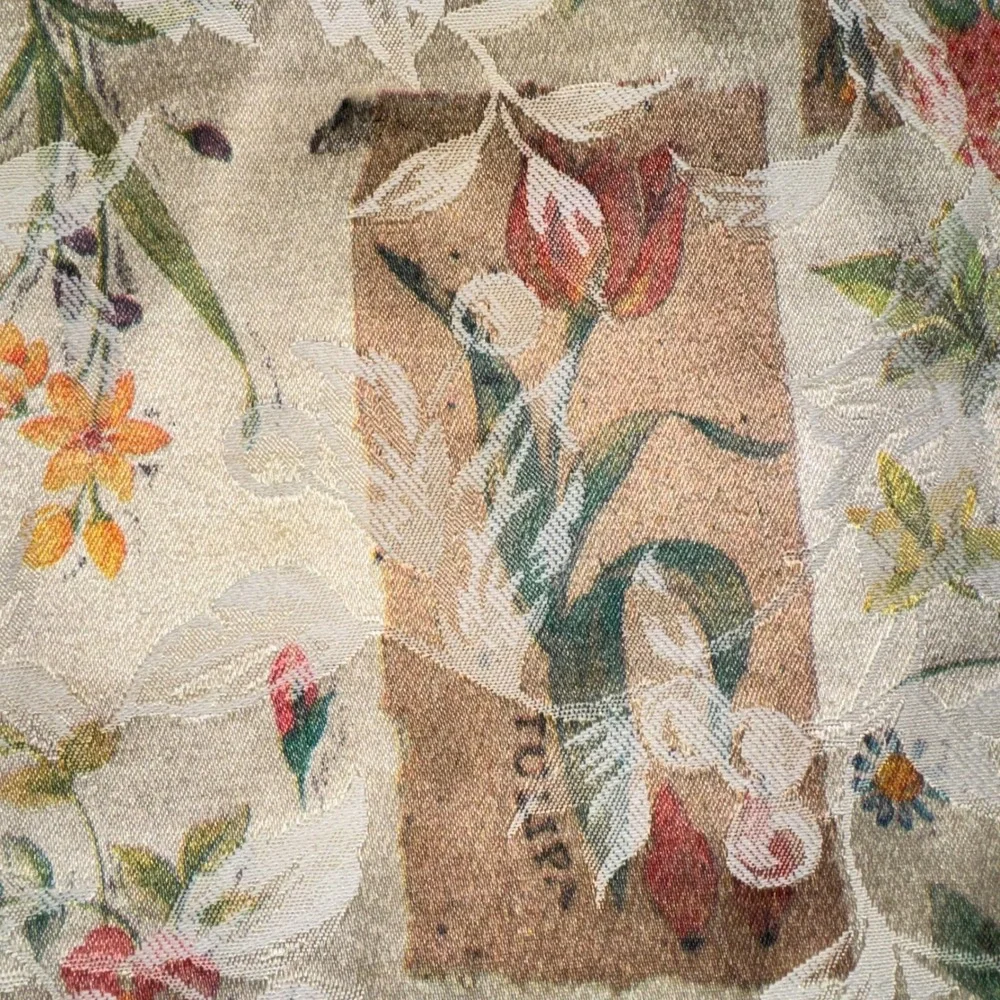 Tablecloth 48x67 Gold Botanical Seed Packet Floral Damask Jacquard Woven